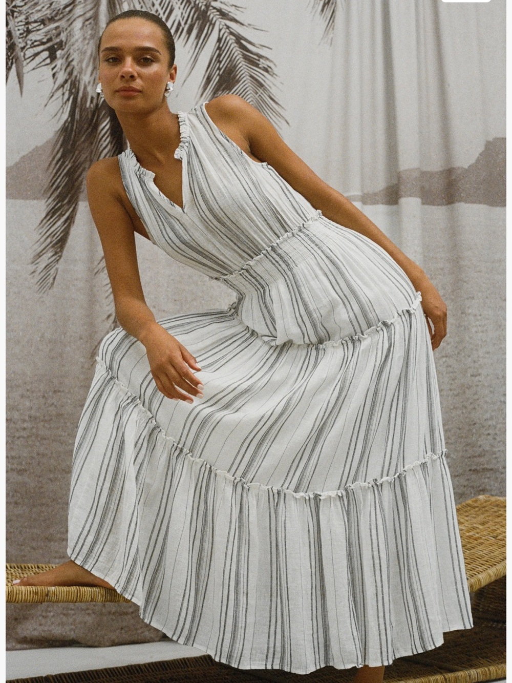 NWT Rails Loulou Stripe Sleeveless Linen Blend Maxi Dress